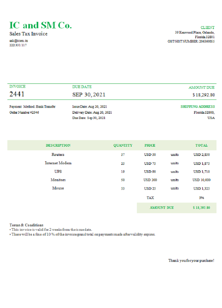 USA IC and SM Co. invoice PSD template